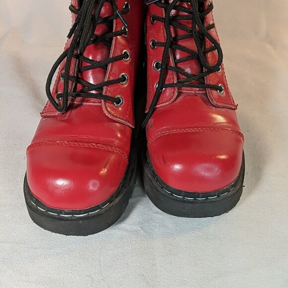 Anarchic by T.U.K. Red Leather Combat Moto Boots Womens 8 Black Hot Topic T2182 - Picture 4 of 13